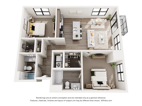 Floor plan for 2 beds, 2 baths, 1080 sqft